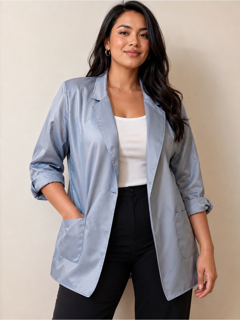 Light Gray Open Front Blazer Jacket XL Lined Career Office Chic